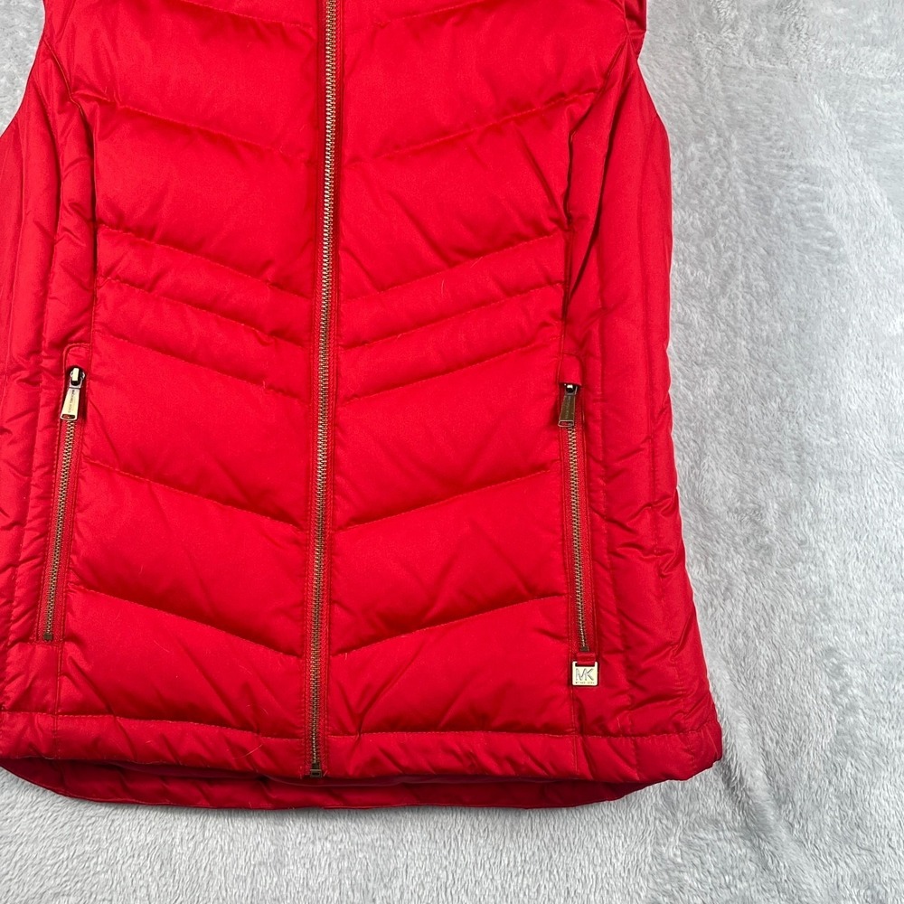 Michael Kors Womens S Quilted Puffer Vest Detachable Hood Red Down Fill NWOT - Picture 4 of 16